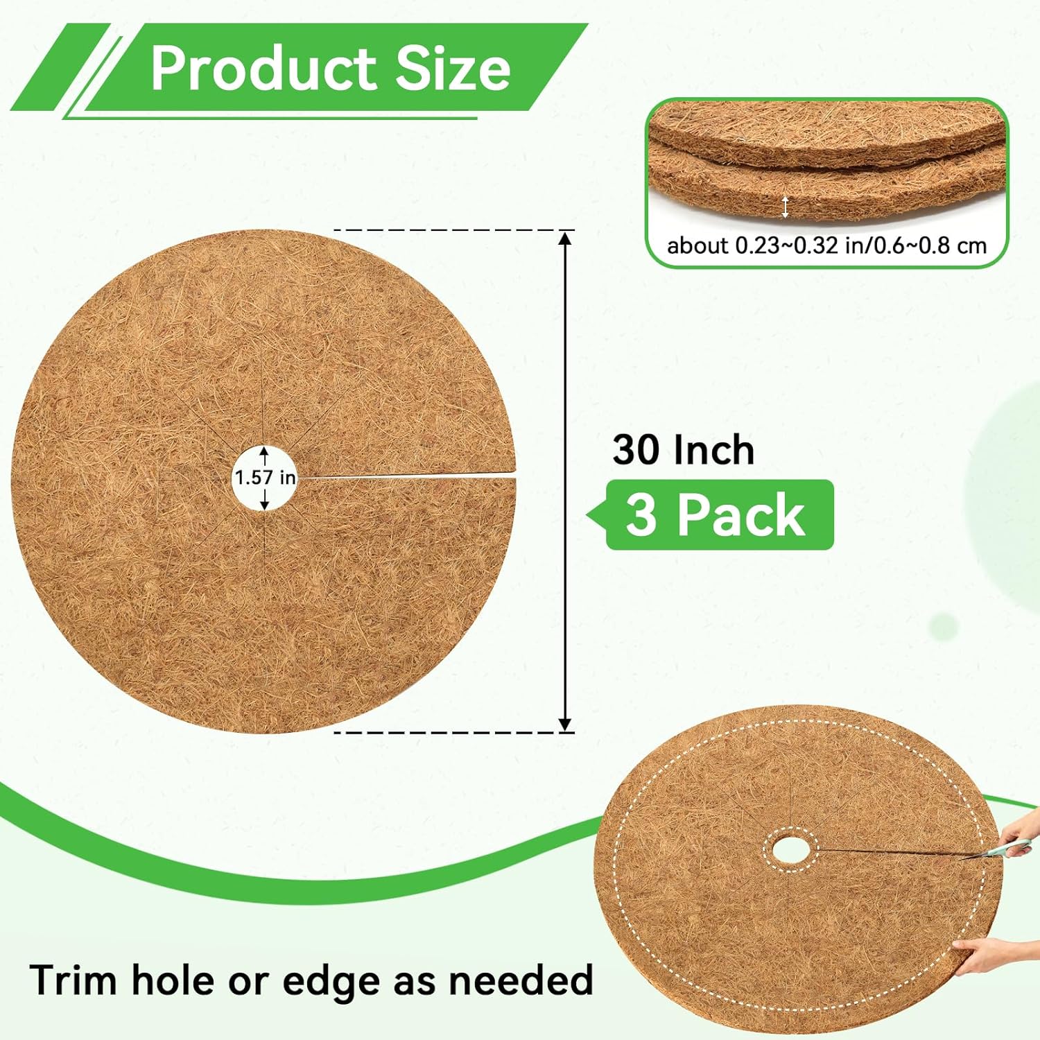 30 Inch Coconut Fiber Tree Ring Mulch Mat, 3 Pack Tree Mulch Ring | 100% Natural Coco Coir Tree Plant Protectors Mat