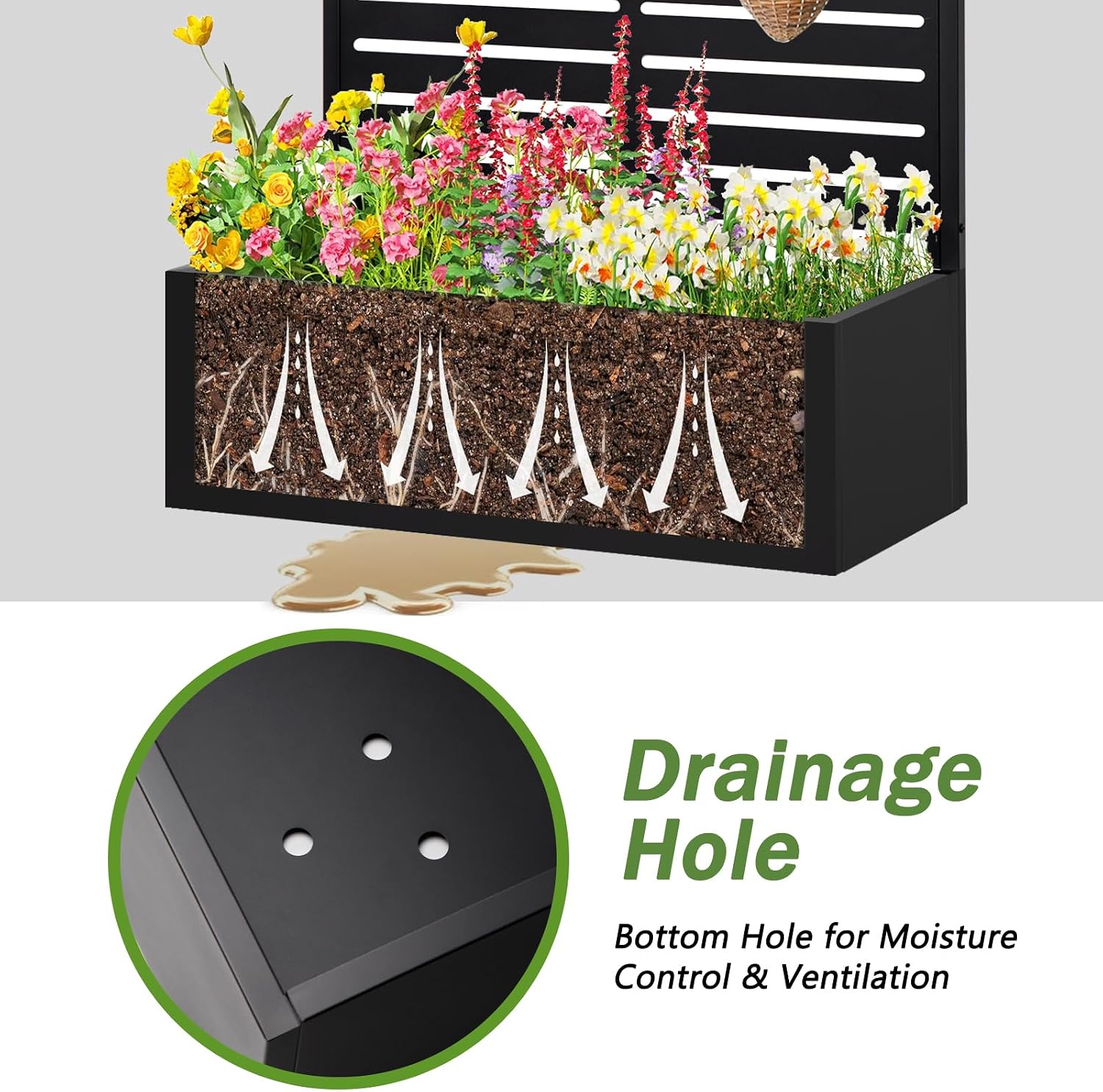 Metal Raised Garden Bed with Trellis,Planter Box for Climbing Plants, Vegetables & Vines, Features Drainage Holes and