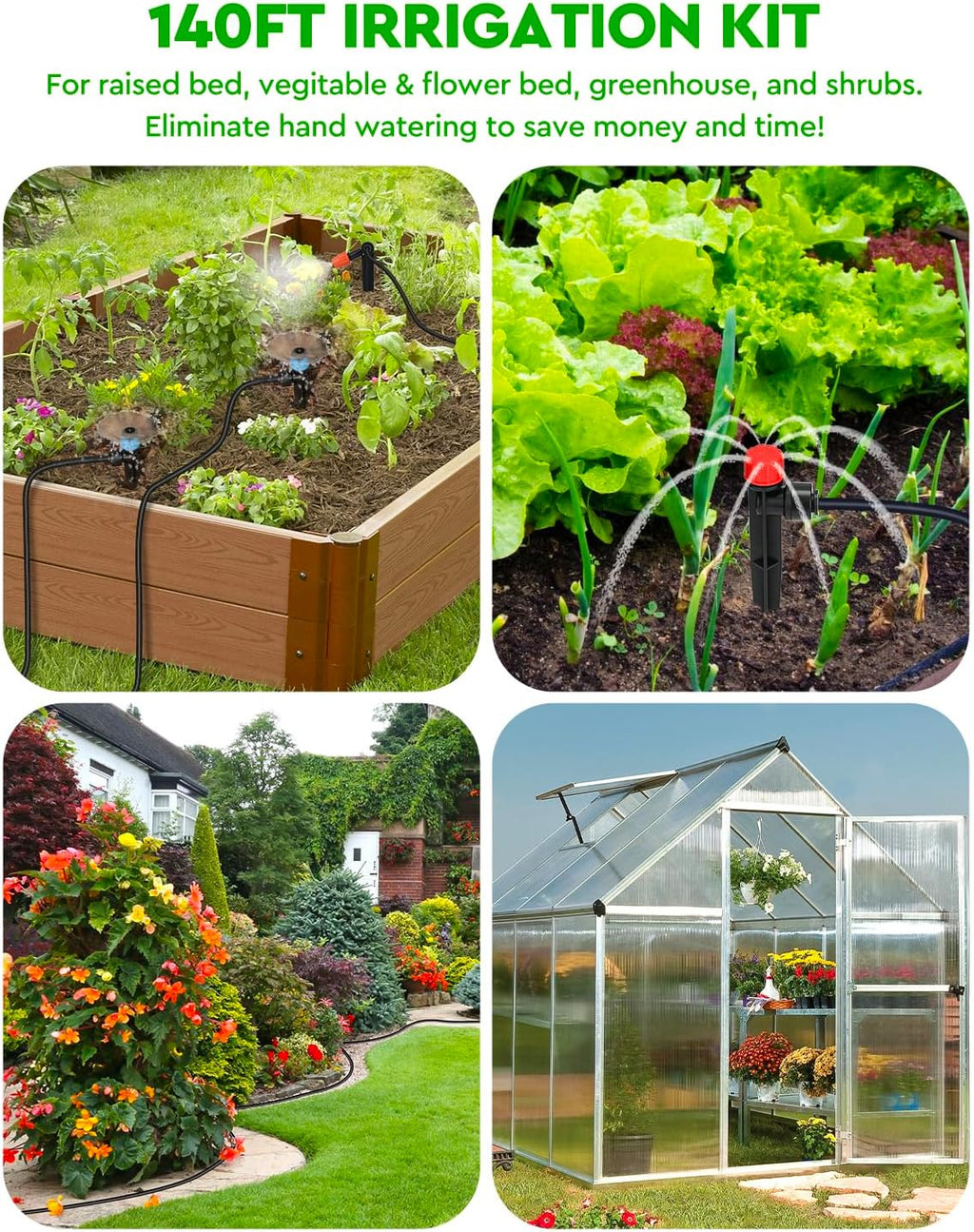 Drip Irrigation System, 40FT 1/2" Mainline & 100FT 1/4" Tubing, with Adjustable Drip Emitters Misting Sprinkler