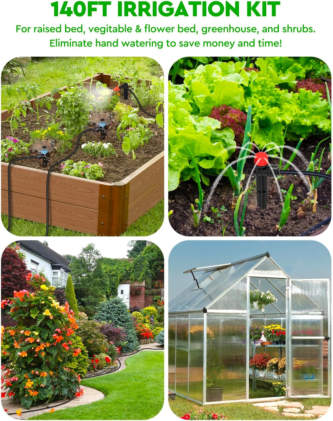 Drip Irrigation System, 40FT 1/2" Mainline & 100FT 1/4" Tubing, with Adjustable Drip Emitters Misting Sprinkler