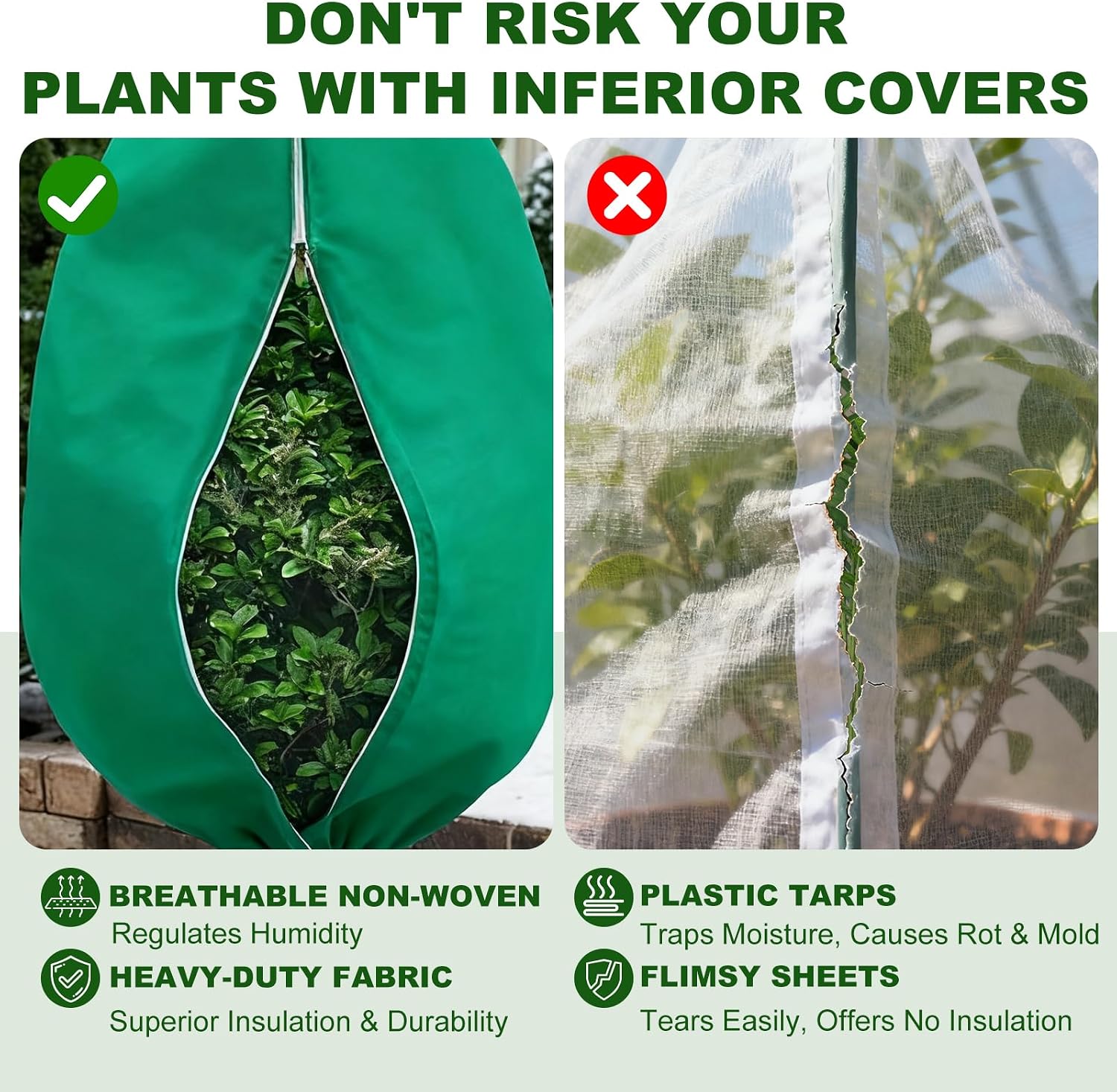 Plant Covers for Freeze Protection, 2 Pack 63" x 71" Drawstring | Breathable Frost Protection for Trees, Shrubs and