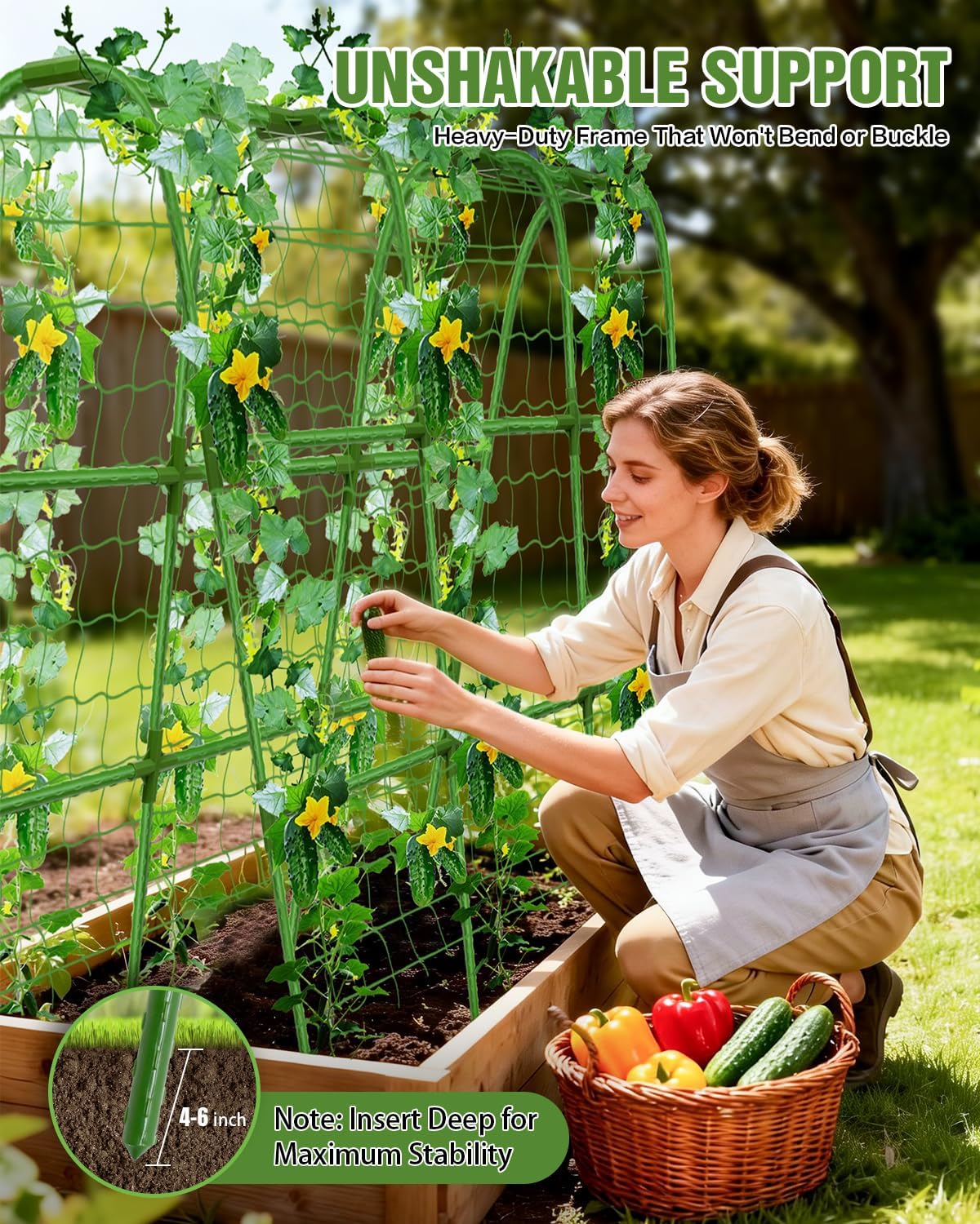 51x35x48in U-Shape Metal Arch Cucumber Trellis for Raised Bed with Net | Sturdy garden trellis, Climbing plant support