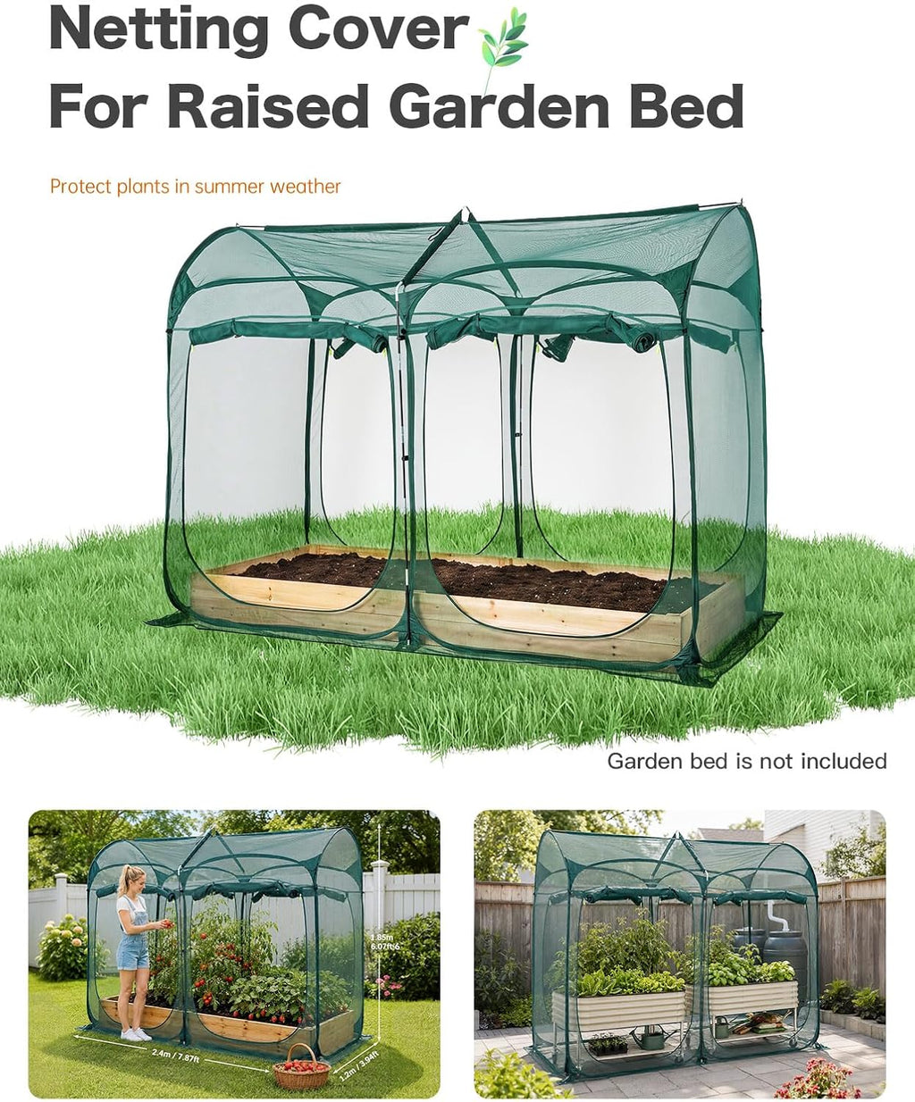 Poray 8.2x4FT Pop up Tunnel Crop Cage, 6FT High Plant Netting Cover for Garden, Pest Guard Barrier for Vegetables &