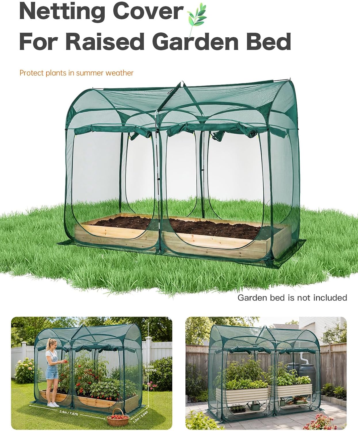 Poray 8.2x4FT Pop up Tunnel Crop Cage, 6FT High Plant Netting Cover for Garden, Pest Guard Barrier for Vegetables &