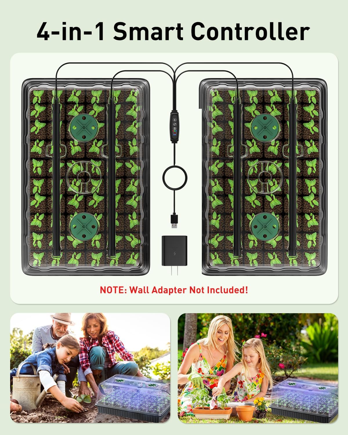 Pawfly 2 Pack Seed Starter Kit, 120 Cells, Seed Starter Trays | Adjustable Grow Light Bars & 4" Humidity Domes, Indoor