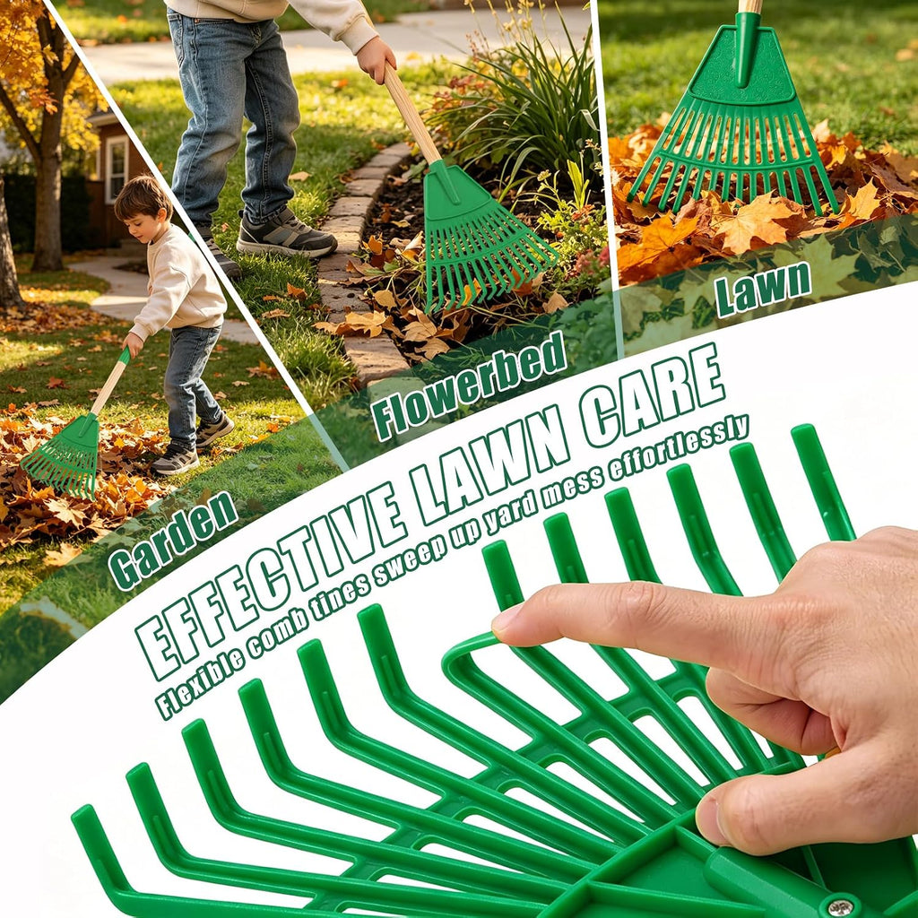 10Pcs Kids Adjustable Garden Leaf Rake Set, with Bag & 3 Hand Tools | 25-34"Adjustable Plastic Rake, Detachable