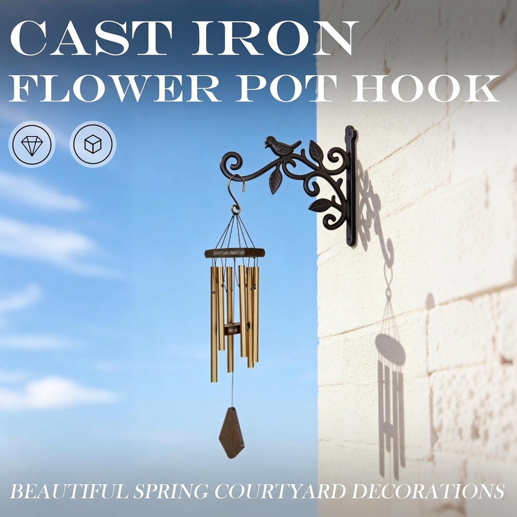Wrought Iron Plant Hanger, Vintage Bird & Leaf Cast Iron Wall Mounted Plant Hanger, Heavy Duty Outdoor Hanging Brackets