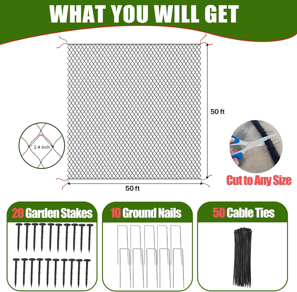 Bird Netting for Chicken Coop - 50x50ft Chicken Netting for Chicken Coop Roof, Poultry Net Coop Netting Cover, Hawk