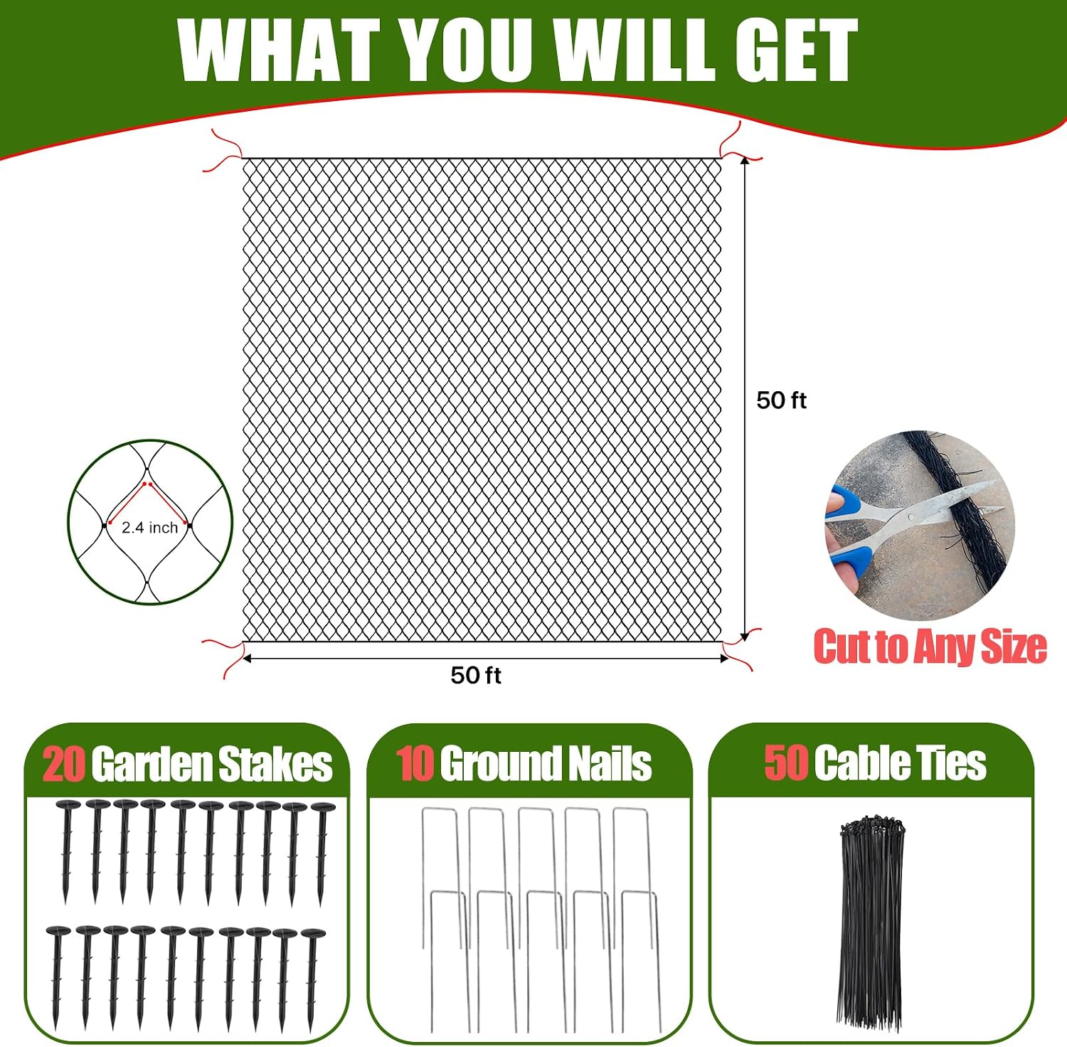 Bird Netting for Chicken Coop - 50x50ft Chicken Netting for Chicken Coop Roof, Poultry Net Coop Netting Cover, Hawk