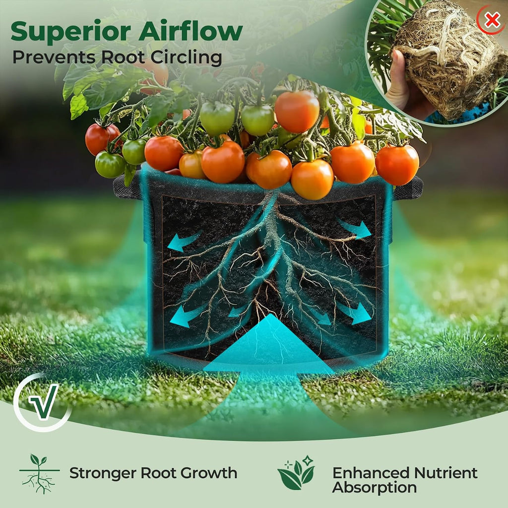 T4U Grow Bags 25 Gallon 5 Pack, Large Fabric Pots for Outdoor Plants Trees | Saplings shrubs planters, Heavy duty