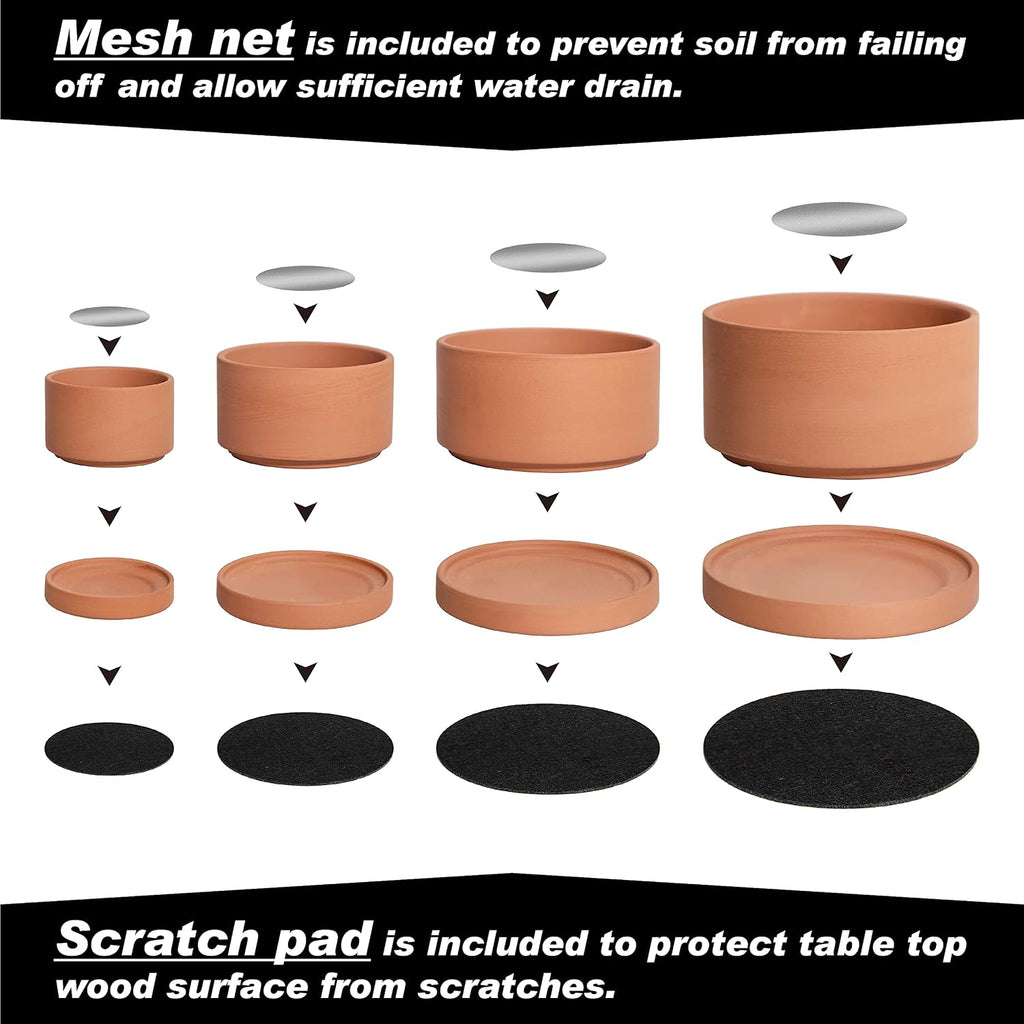 D'vine Dev Set of 4 Terracotta Shallow Planter Pots for Succulent, 3 Inch 4 Inch 5 Inch 6 Inch, Small Flower Plant Pots