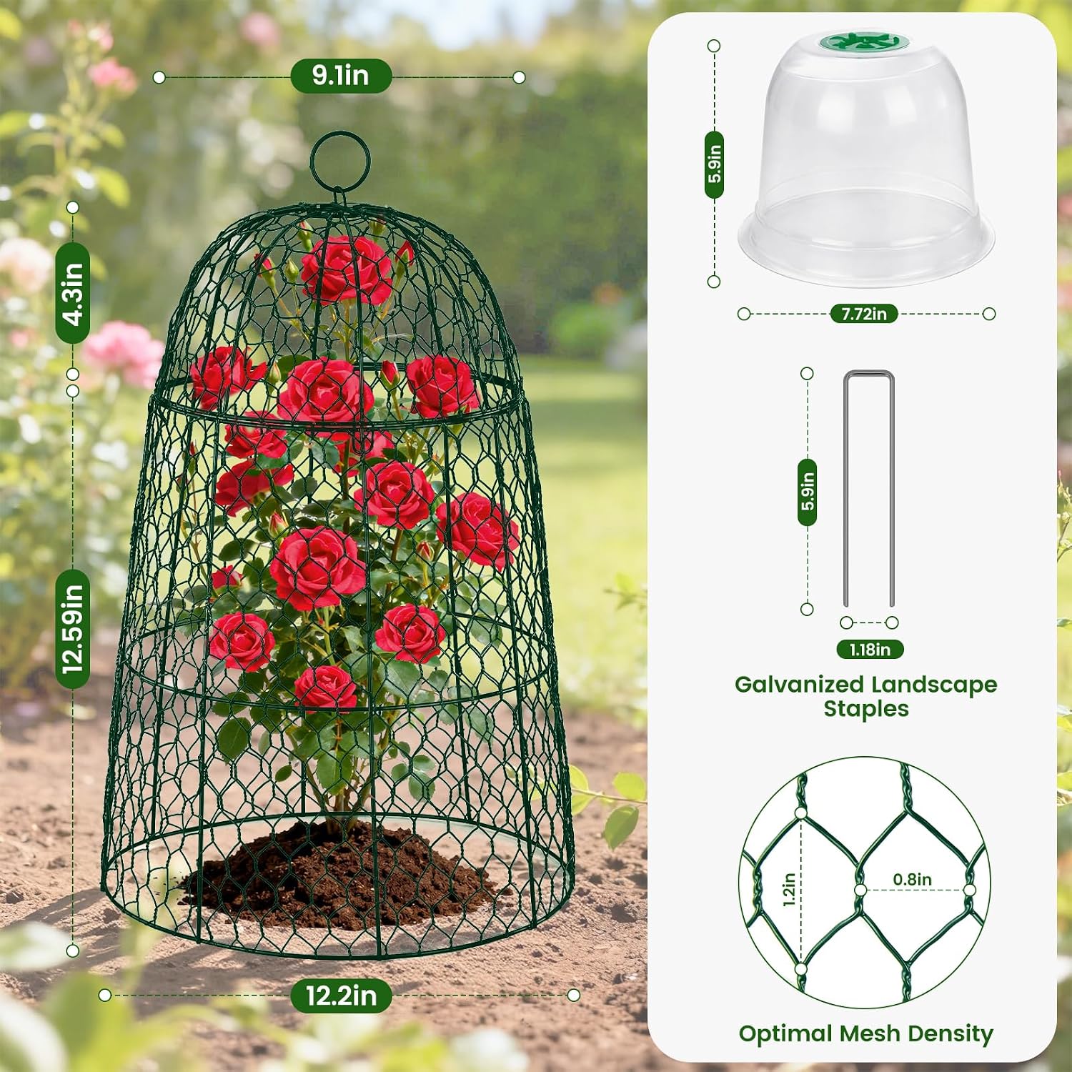 12 Pack XL Metal Garden Cloches for Plants, 17" Height Rustproof Chicken Wire Cloches for Seedlings, Vegetables &