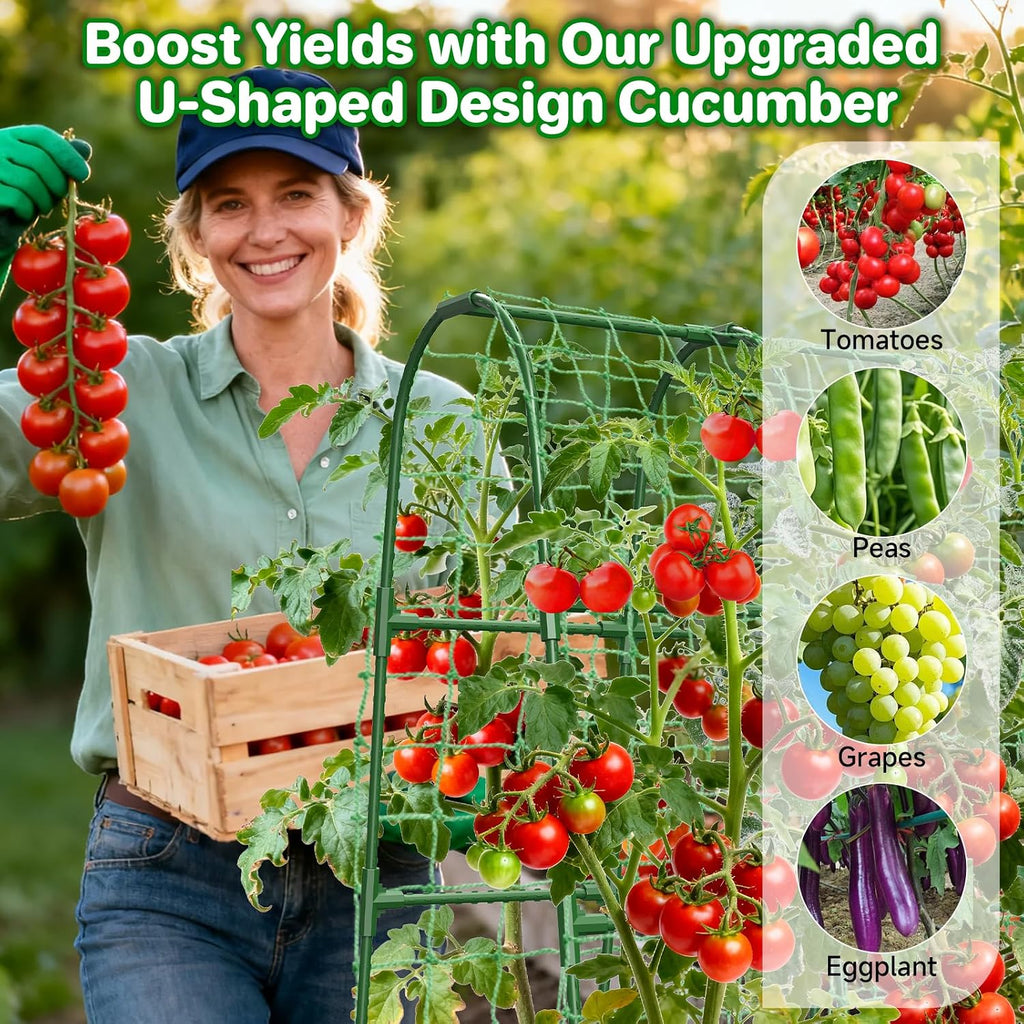 Cucumber Trellis for Raised Bed, U-Shape Garden Trellis for Climbing Plants Outdoor, Metal Arch Trellis for Vegetables