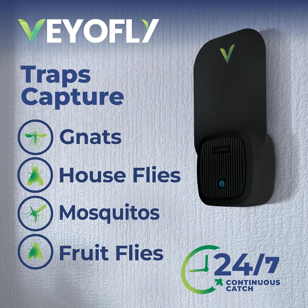 VEYOFLY Fruit Fly Traps Indoor Plug-in UV, Gnat Trap, 2 Device + 6 Refills | UV light attracts insects to glue cards