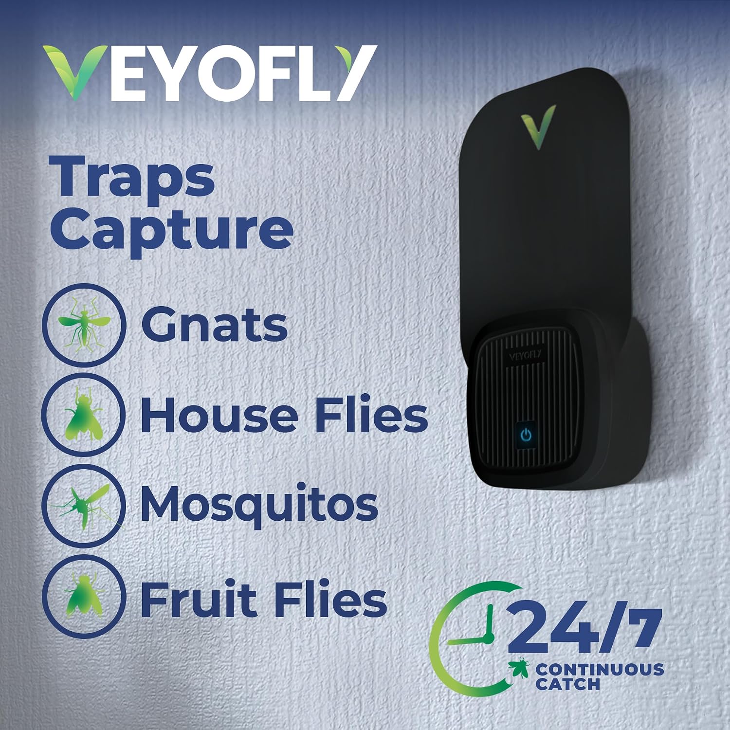 VEYOFLY Fruit Fly Traps Indoor Plug-in UV, Gnat Trap, 2 Device + 6 Refills | UV light attracts insects to glue cards