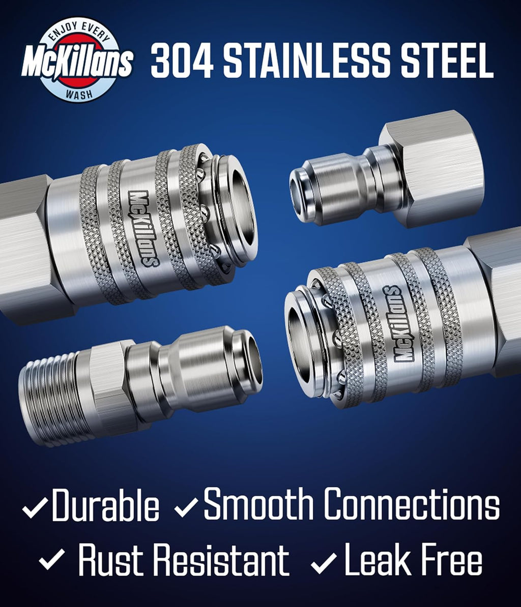 McKillans® 3/8" NPT Automatic Pressure Washer Quick Connect Kit of 4 - Stainless Steel - 3/8" Pressure Washer Quick