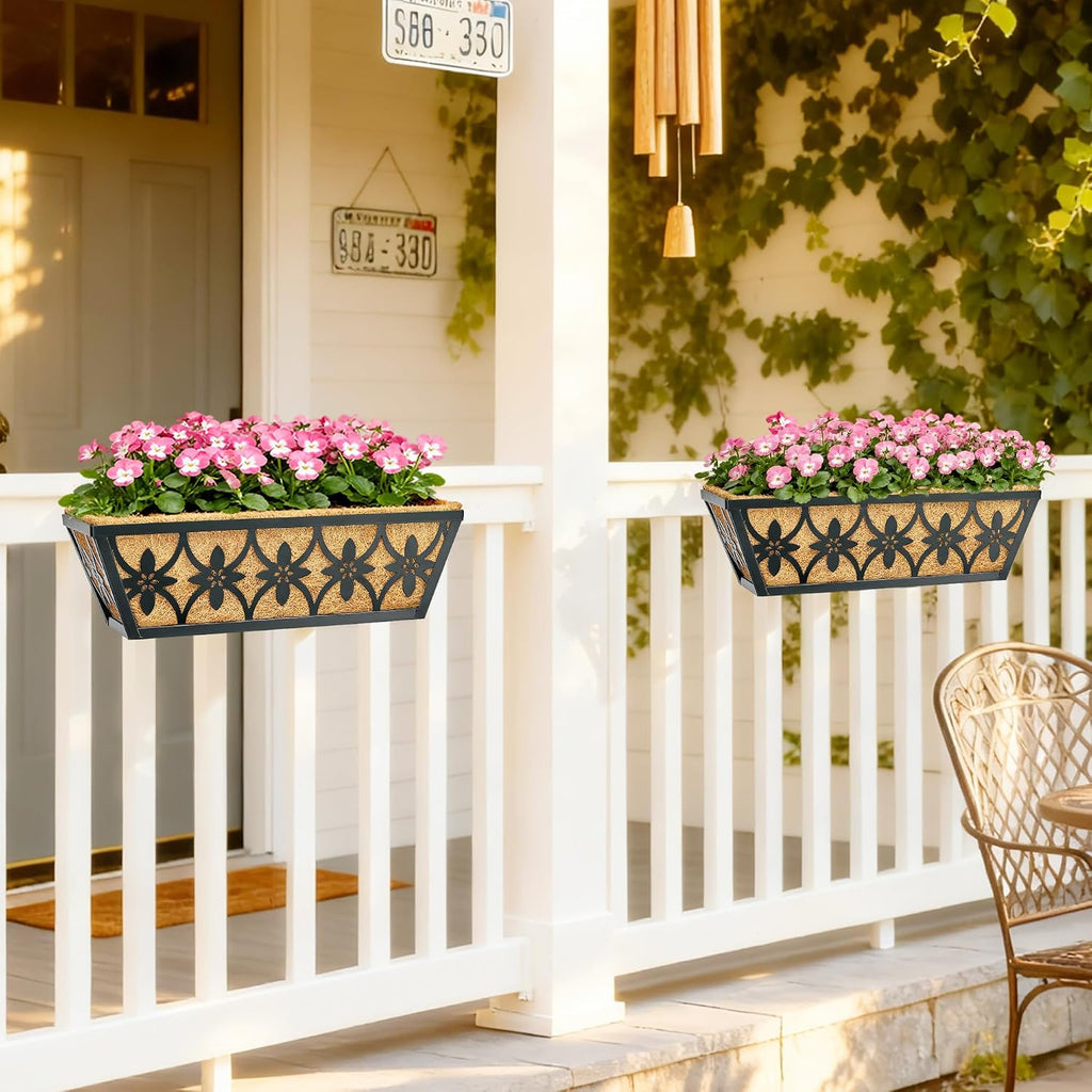 16 Inch Window Boxes Planters Railing Planter Box - 2 Pack Deck Railing Planter Boxes with Adjustable Brackets Coco