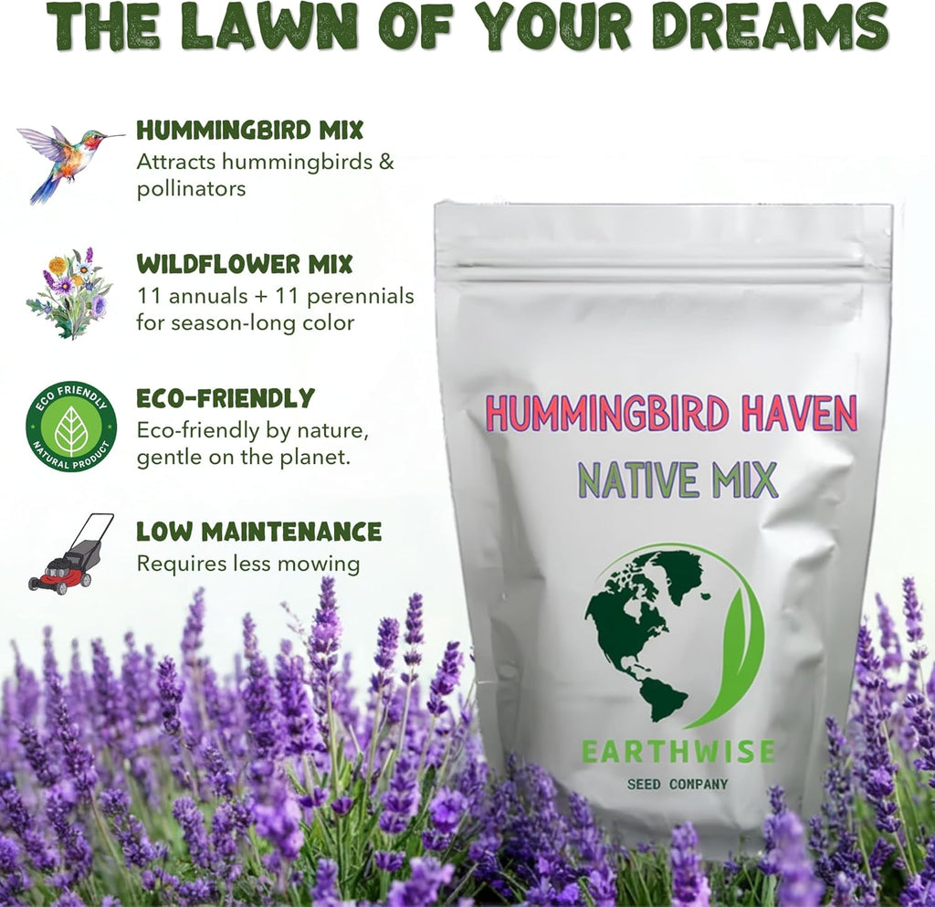 Earthwise Hummingbird Haven Wildflower Seed Mix - 1/2 lb, 1,200 sq ft | Attracts Hummingbirds, Nectar-Rich Blooms