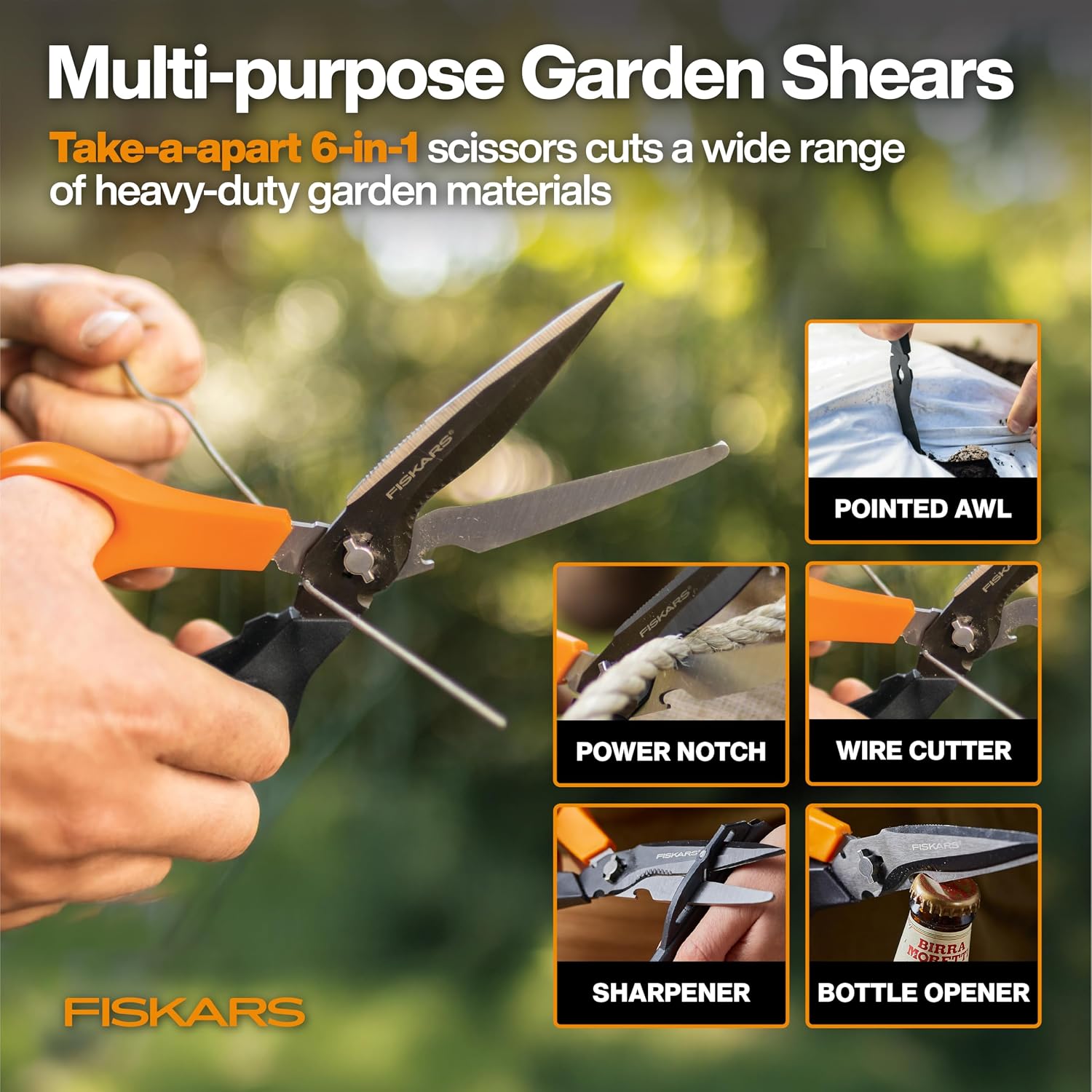 Fiskars 6-Piece Indoor DIY and Outdoor Gardening Home Essentials Tool Set | PowerGear Anvil Loppers, Pruning Shears