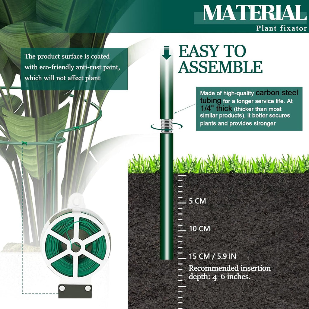 6-Pack 31.5” Plant Support Stakes, Steel Plant Cage & Peony Tomato Hydrangea Cage, Garden Stakes for Outdoor Plants