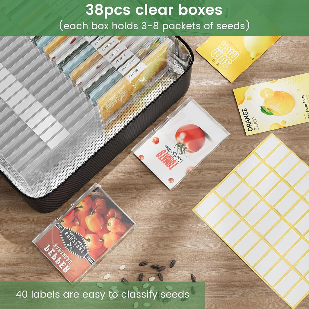 38 Slots Seed Storage Organizer Box with Insulated Bag That Holds 80-200 Seed Envelopes, Oxford Cloth Garden Seed