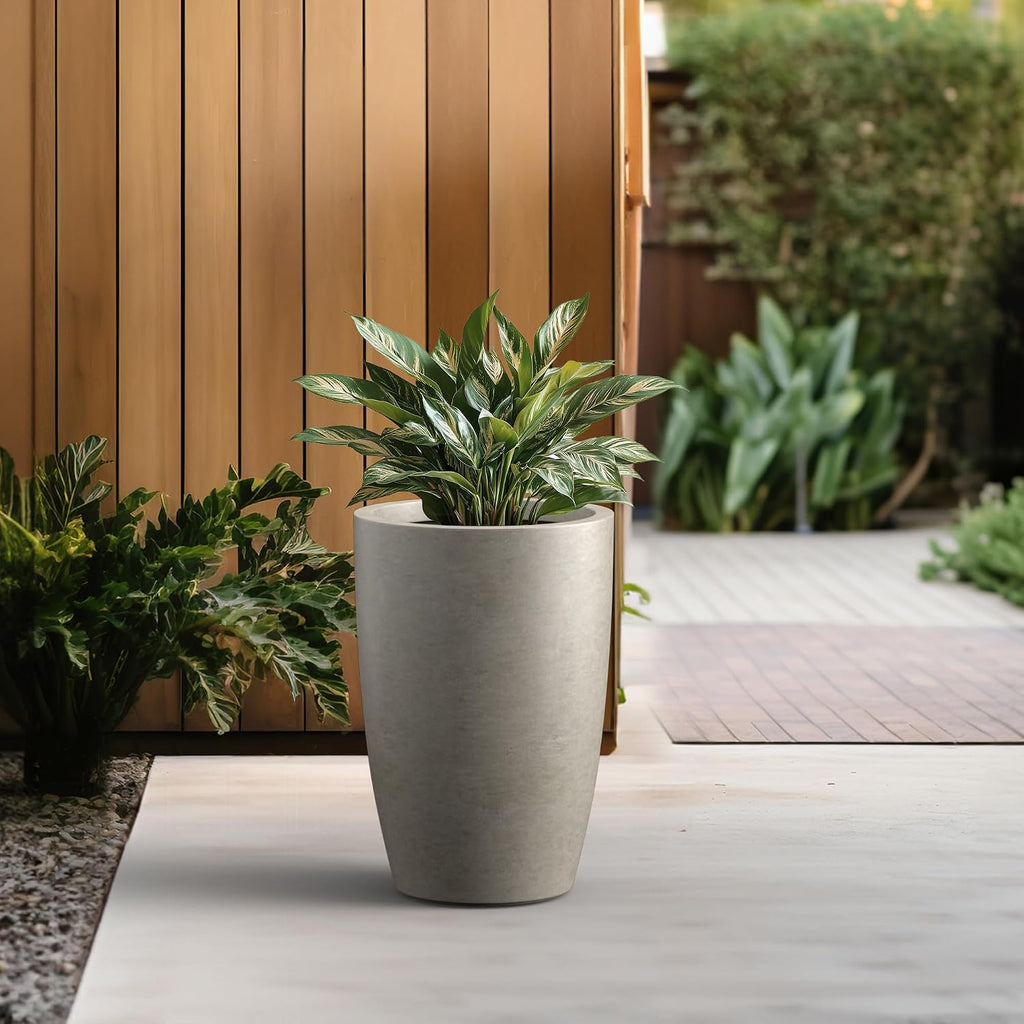 Kante Small Round Tapered Weathered Concrete Planter 18.1" Tall, Outdoor | Rubber Plug for Indoor, Drainage for Garden