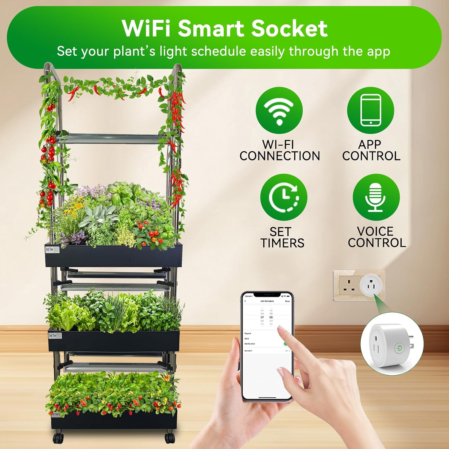 60 Pod Vertical Hydroponic System, Indoor Smart Garden | Full spectrum LED lights, auto water pump, 60 pod vertical
