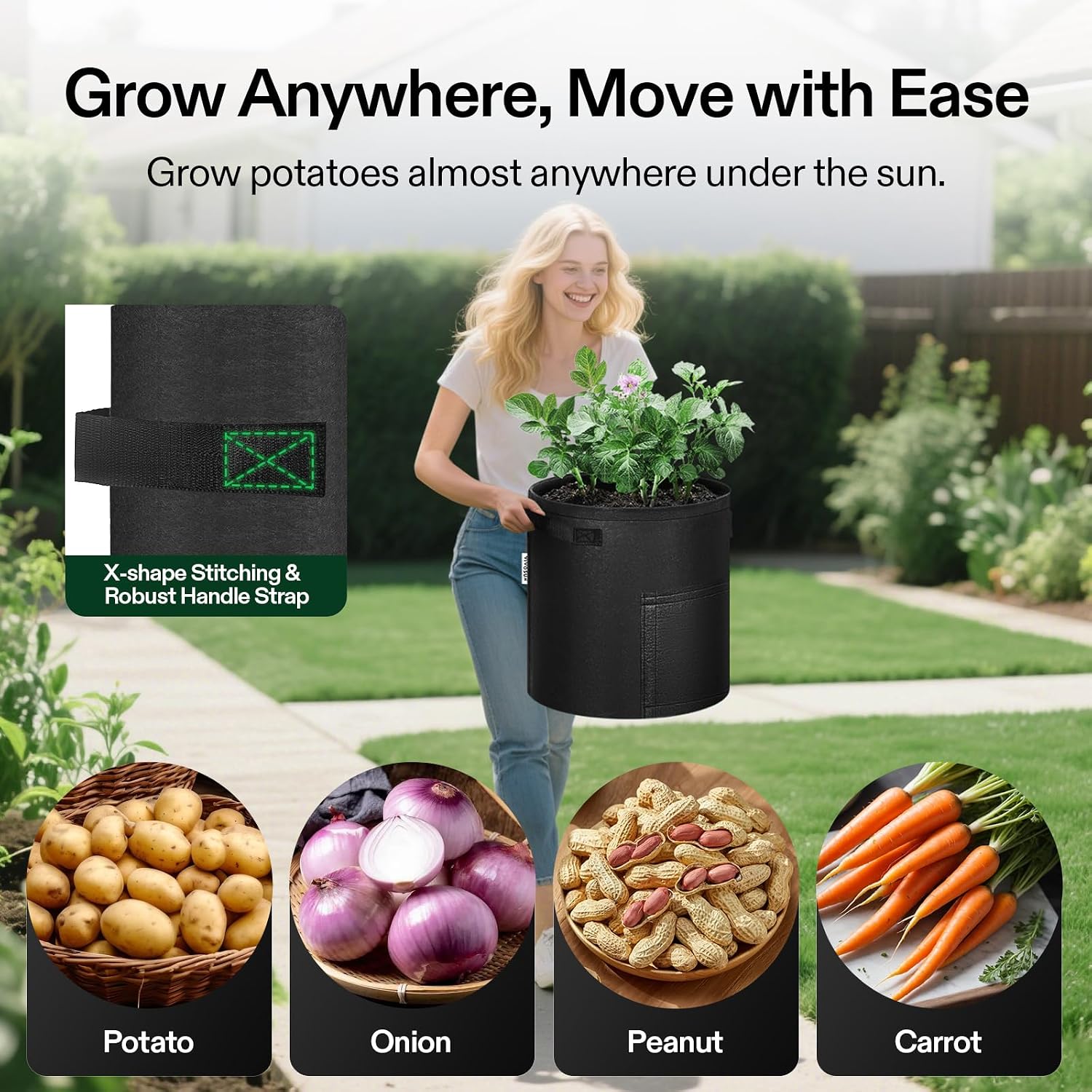 VIVOSUN 5-Pack 7 Gallon Potato Grow Bags, Roll-up Harvest Window | Easy Potato Harvesting, 300G Thick Nonwoven Fabric