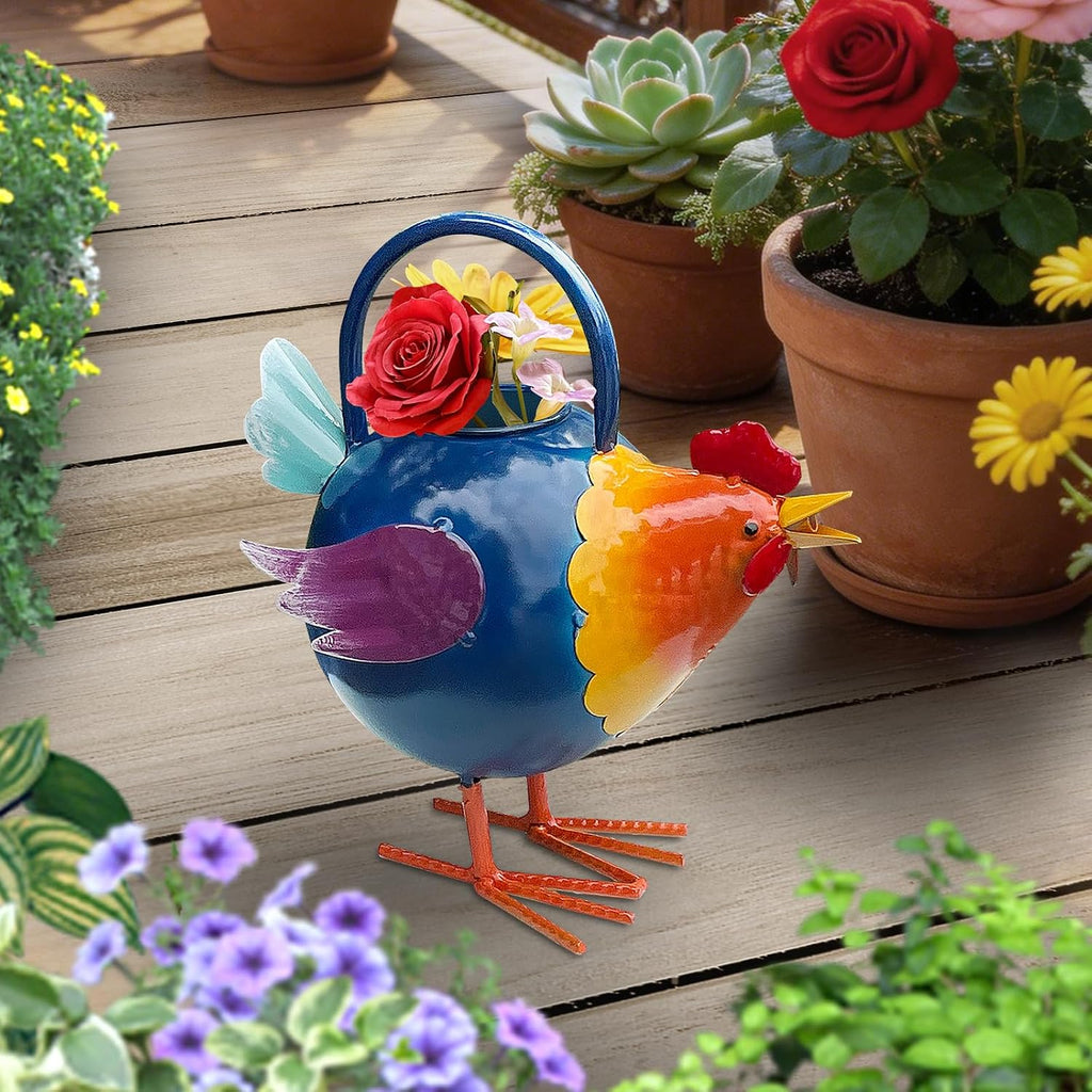 Metal Rooster Watering Can,Cute Watering Can for Indoor/Outdoor Plants | Durable Water Tool with Sturdy Handle, 1.8L
