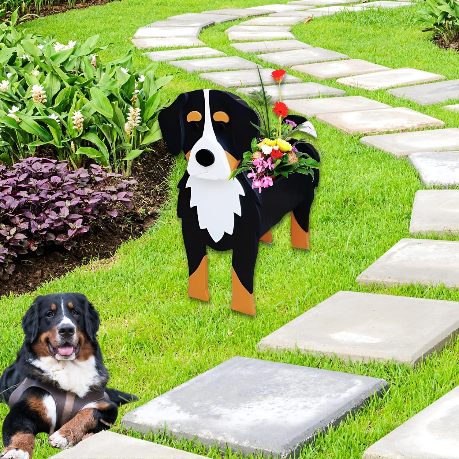 Bernese Mountain Dog Planter Pots, Animal Shaped Flower Pot | Large Cute Plant Gift for Women and Pet Lovers, Indoor