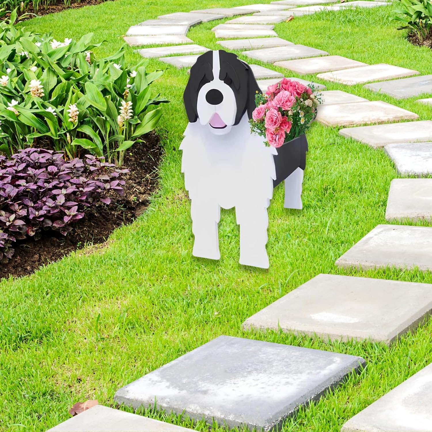 Newfoundland Dog Planter Pots, Animal Shaped Flower Pot | Cute Plant Gift for Women and Pet Lovers, Indoor Outdoor