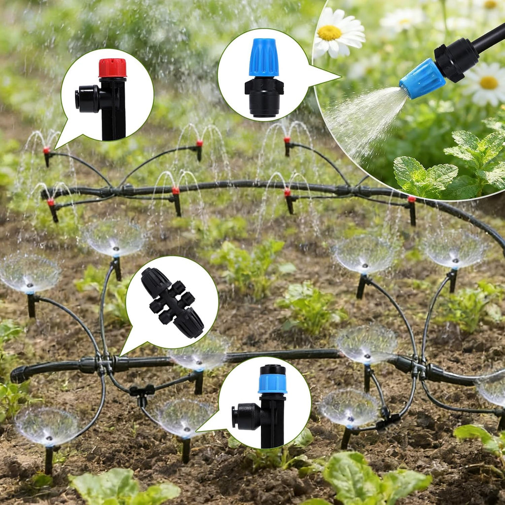 300FT Drip Irrigation System Kit, Automatic Garden Watering Misting System with 70FT1/2 inch Hose 230FT 1/4 inch