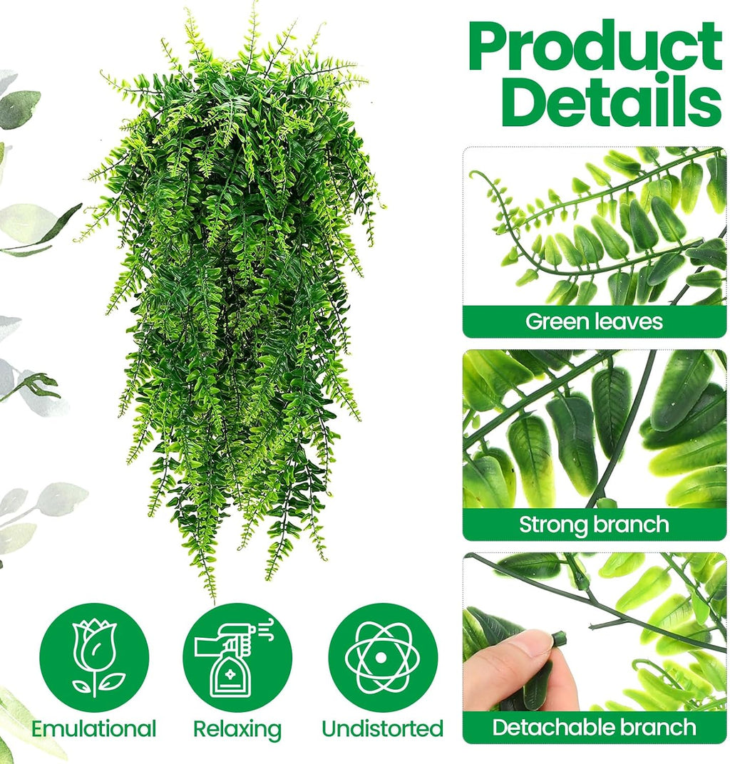 Geosar 64 Pcs Artificial Hanging Plants Boston Ferns 32 Inch Plastic | Fake Greenery for Wall Garden Wedding Garland