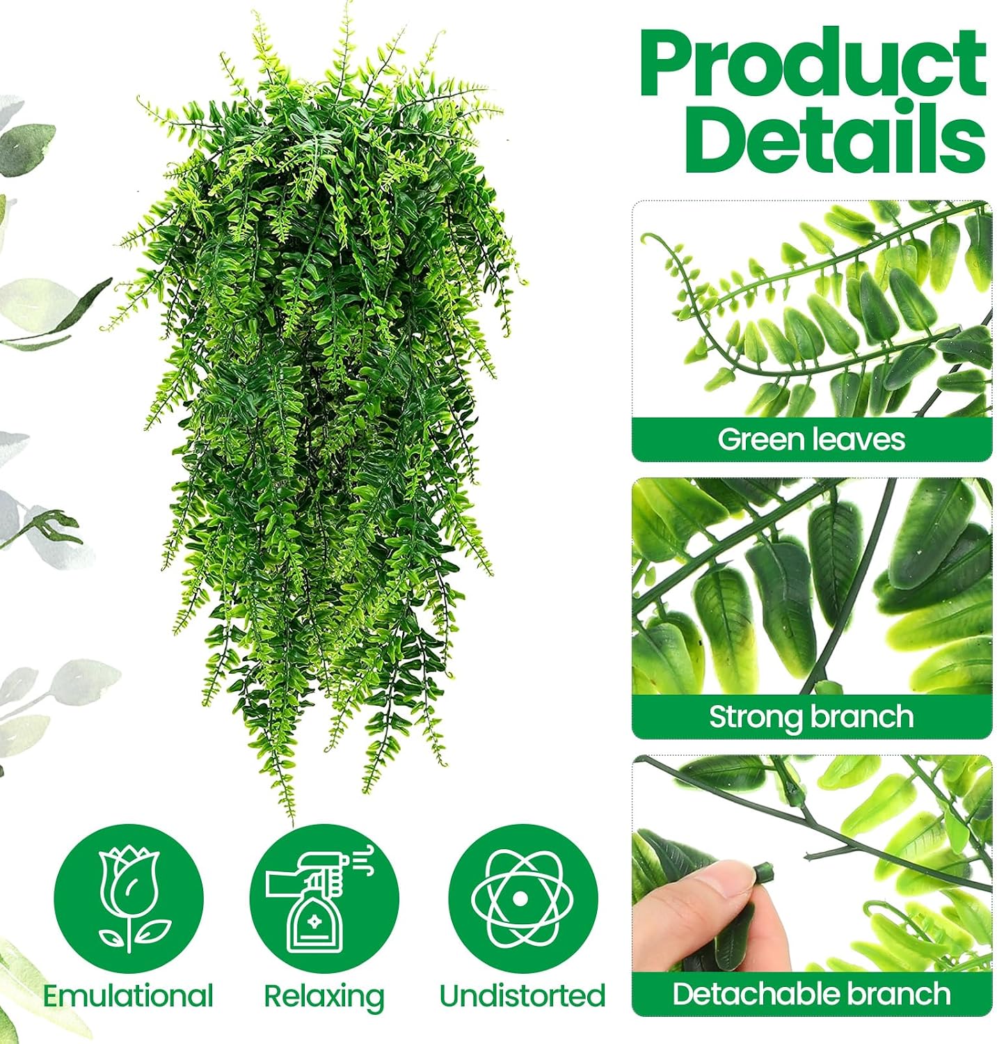 Geosar 64 Pcs Artificial Hanging Plants Boston Ferns 32 Inch Plastic | Fake Greenery for Wall Garden Wedding Garland
