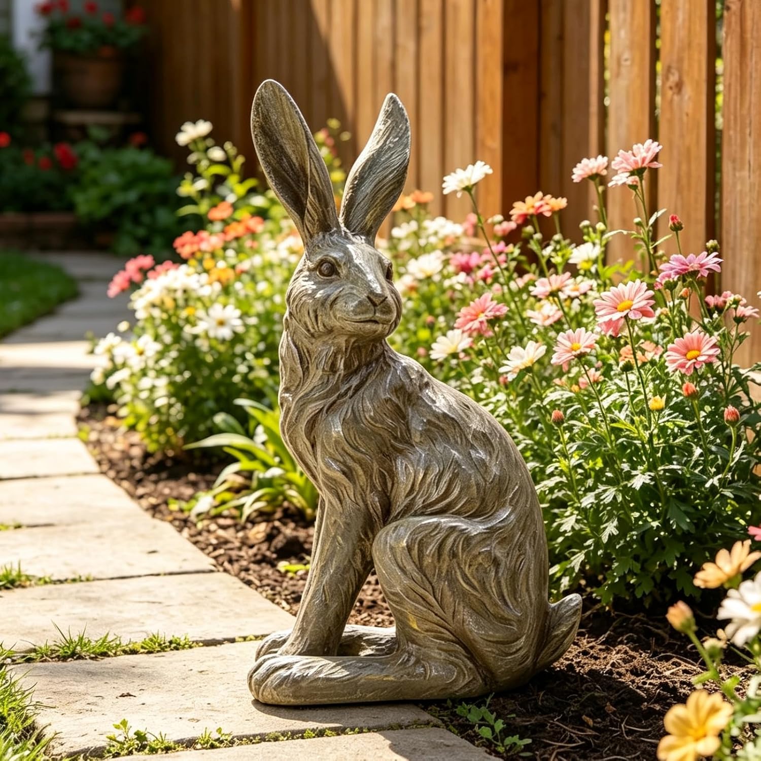 DiliComing Outdoor Rabbit Garden Statue 12 Inch Grey Bunny Yard Decor | Large Easter Bunny Decor, Resin Animal
