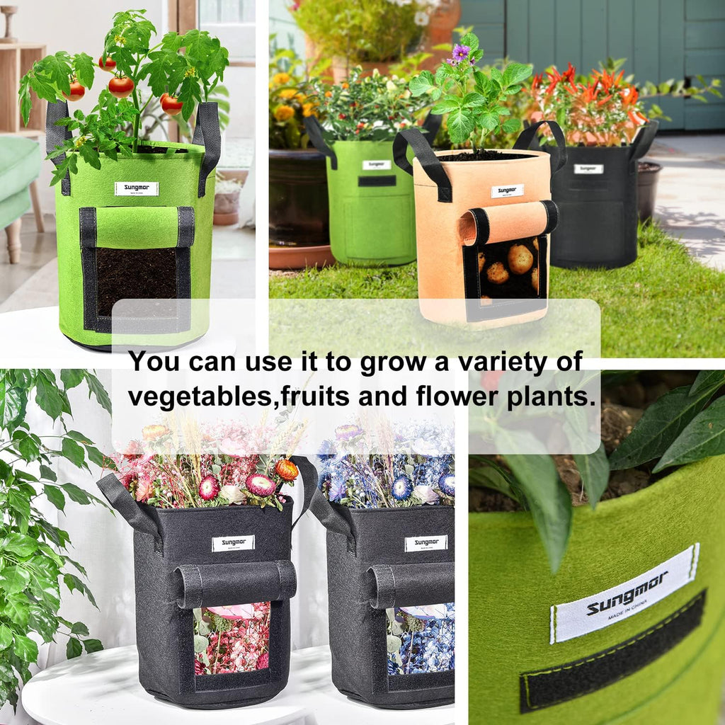 Sungmor 3PC Large Fabric Pots, 10 Gallon Non Woven Planters | Patio Garden Bags Cloth Pots, Heavy Duty Thick Planters