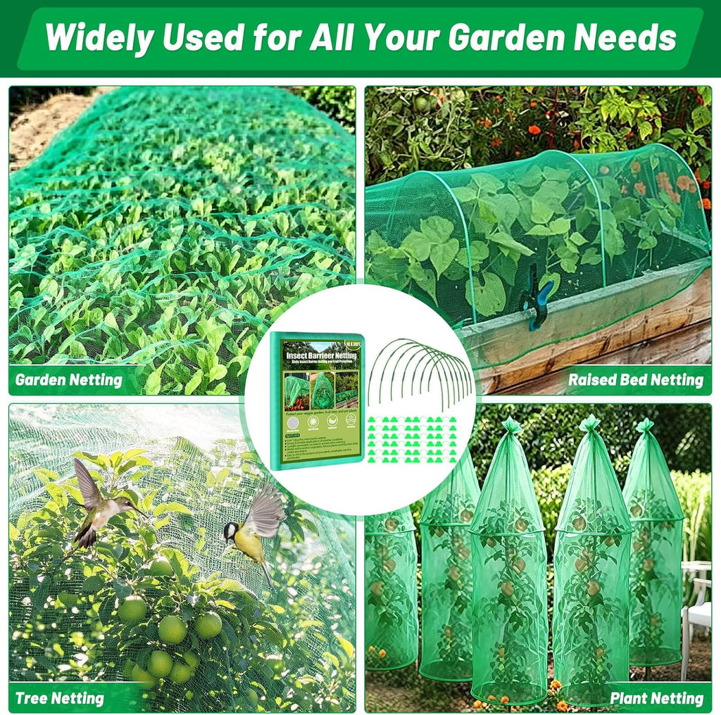Garden Mesh Netting Kit, 7 Sets Garden Hoops with 10x30 ft Garden Covers | Bird Netting with 12 Clips, Garden