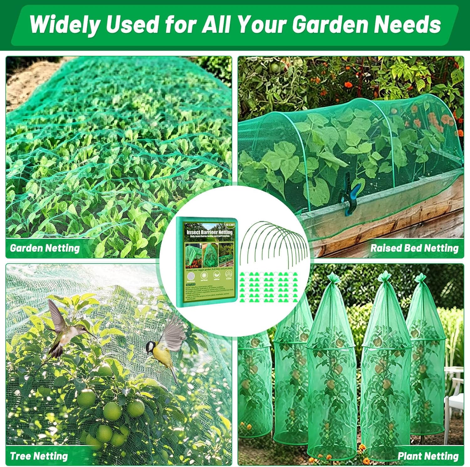 Garden Mesh Netting Kit, 7 Sets Garden Hoops with 10x30 ft Garden Covers | Bird Netting with 12 Clips, Garden