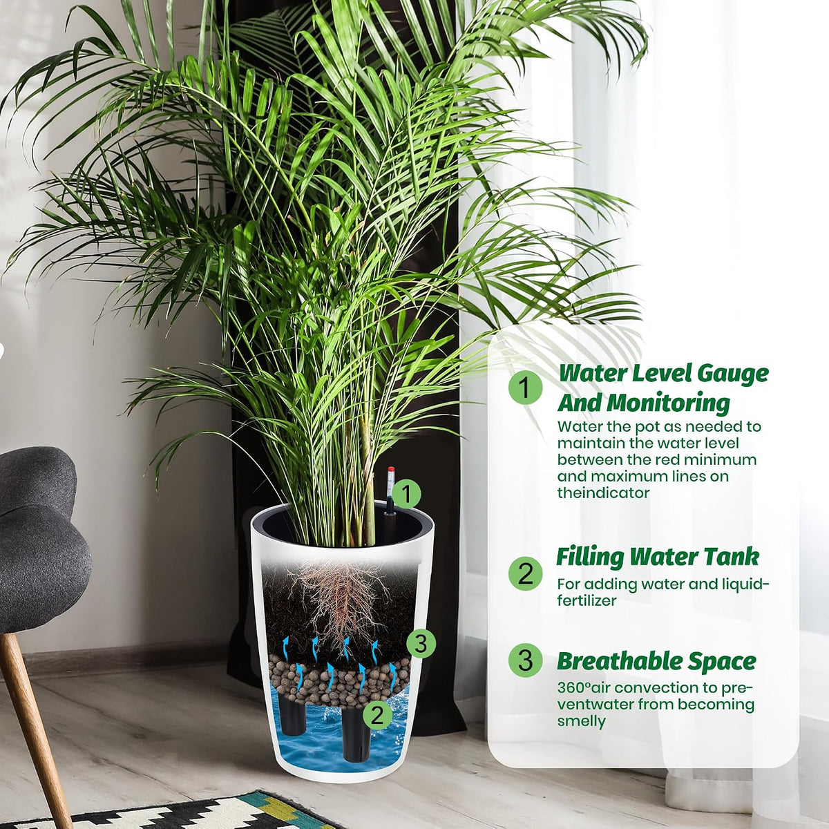 Garvee Tall Planters for Outdoor Plants, 16 in Planters Set of 2, White | Outdoor & Indoor Planters with Water Level