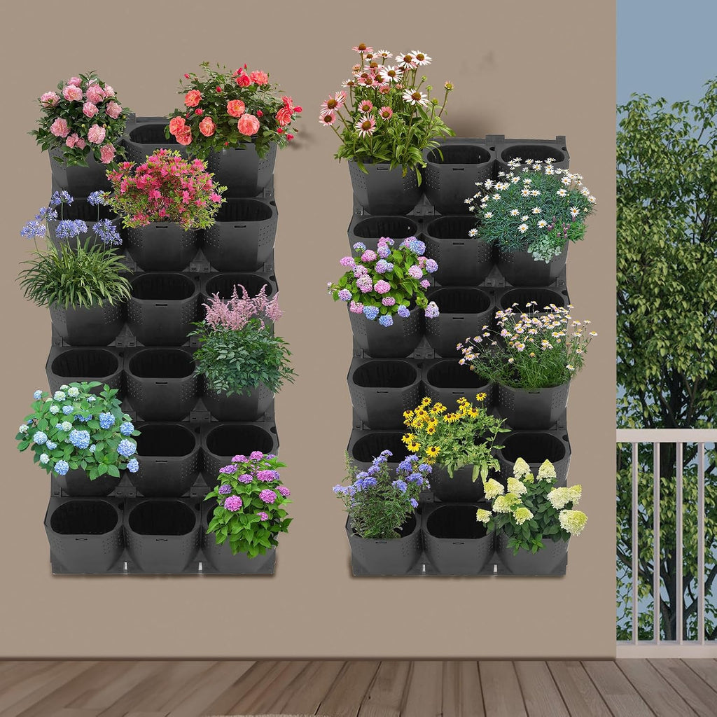 Vertical Wall Planter, Stackable Wall-Mounted Planter Indoor Outdoor w/36 Plastic Pots Living Wall Garden w/36