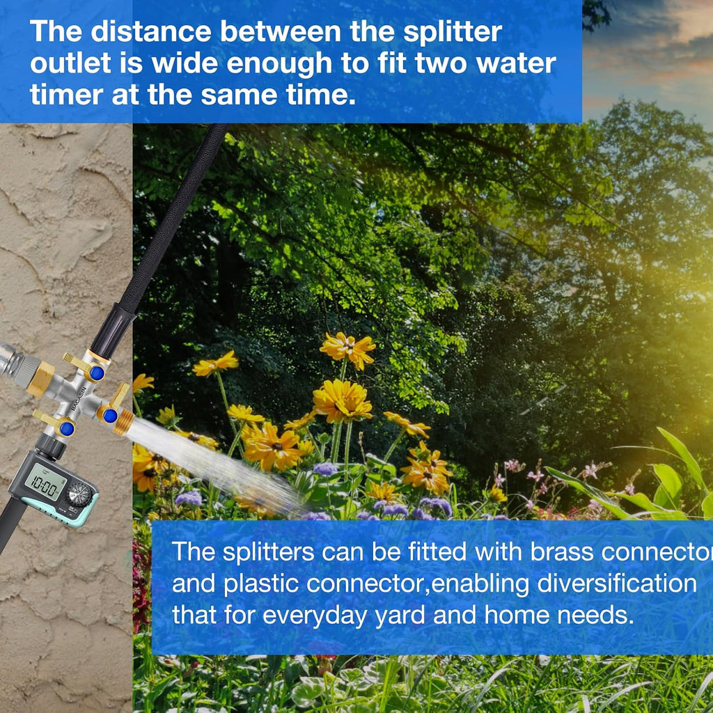 Brass Garden Hose Splitter, 3 Way Hose Splitter, Outdoor Hose Splitter, GHT 3/4 In, Female Inlet And 3 Way 3/4 In