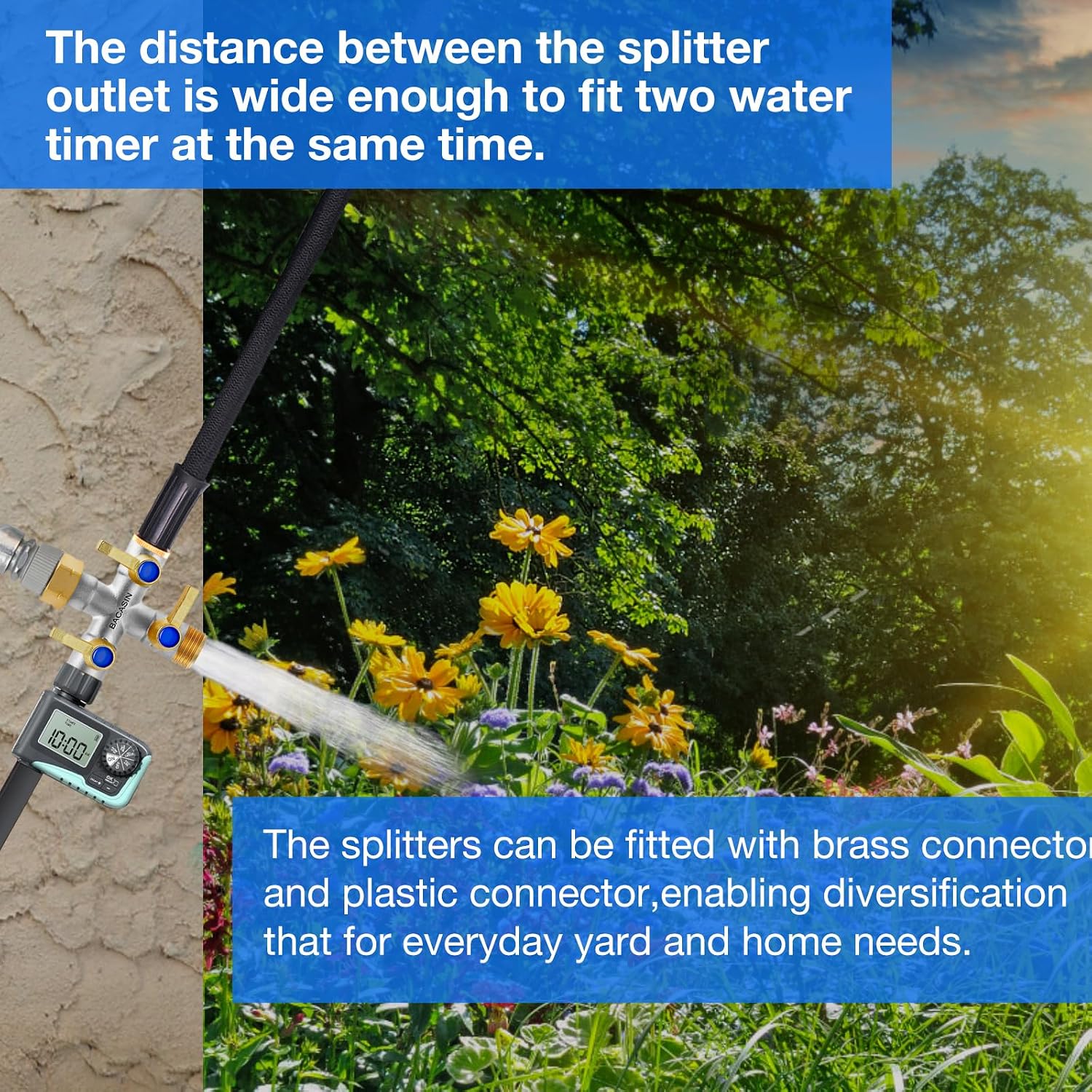 Brass Garden Hose Splitter, 3 Way Hose Splitter, Outdoor Hose Splitter, GHT 3/4 In, Female Inlet And 3 Way 3/4 In