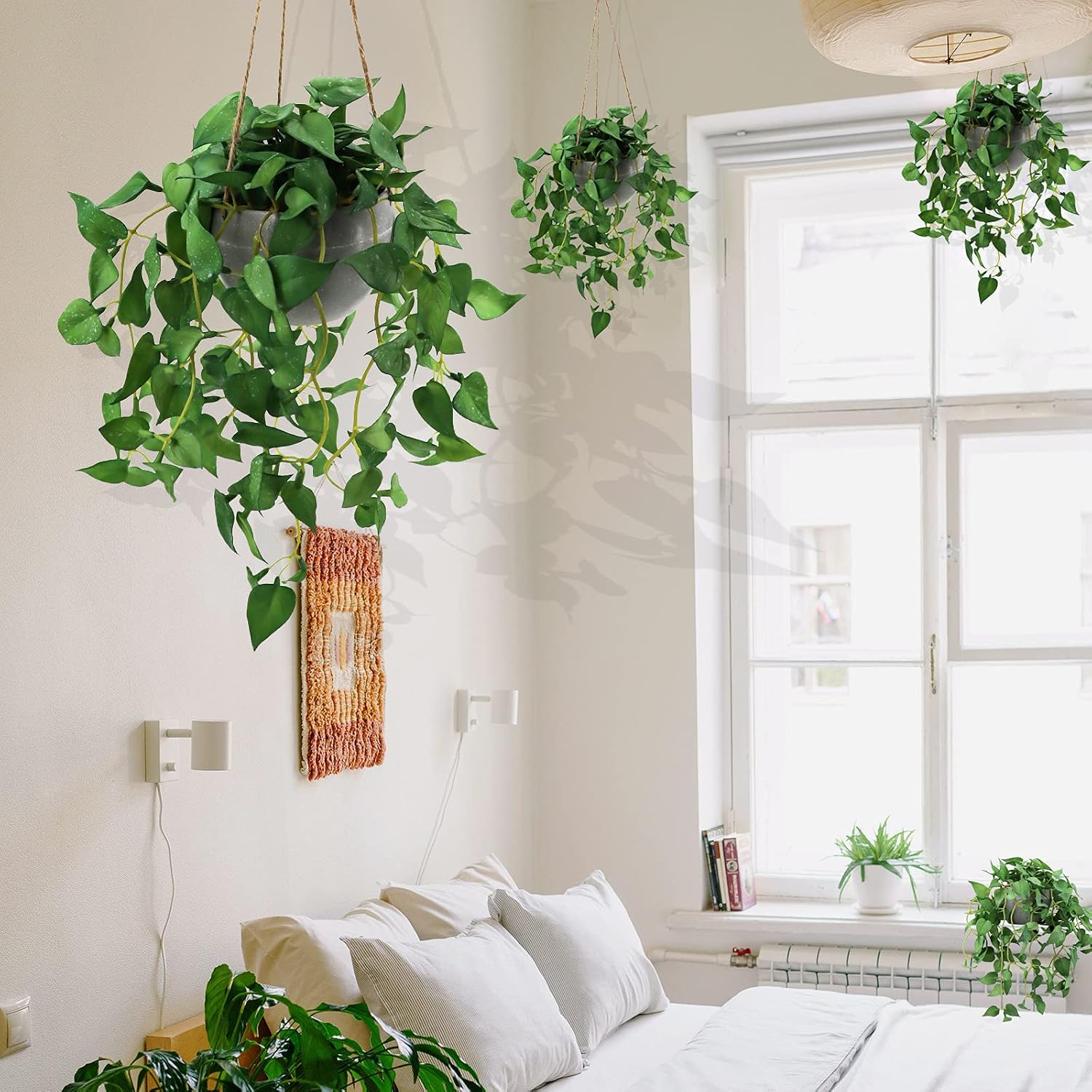 TNNTOPELE 2 Pack Hanging Plant Fake Plants with Pots for Indoor Outdoor | Artificial Hanging Plants, Faux Anthurium