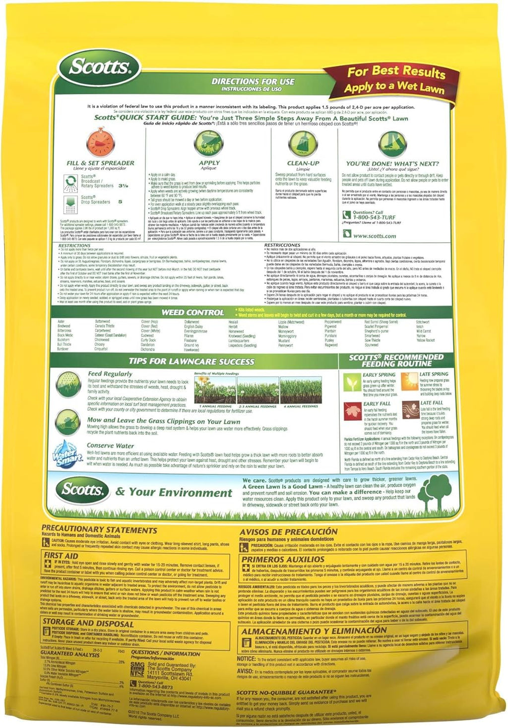 Scotts Turf Builder Weed & Feed3, 14.29 lbs. | Weed Killer Plus Lawn Fertilizer, Controls Dandelion and Clover, Covers