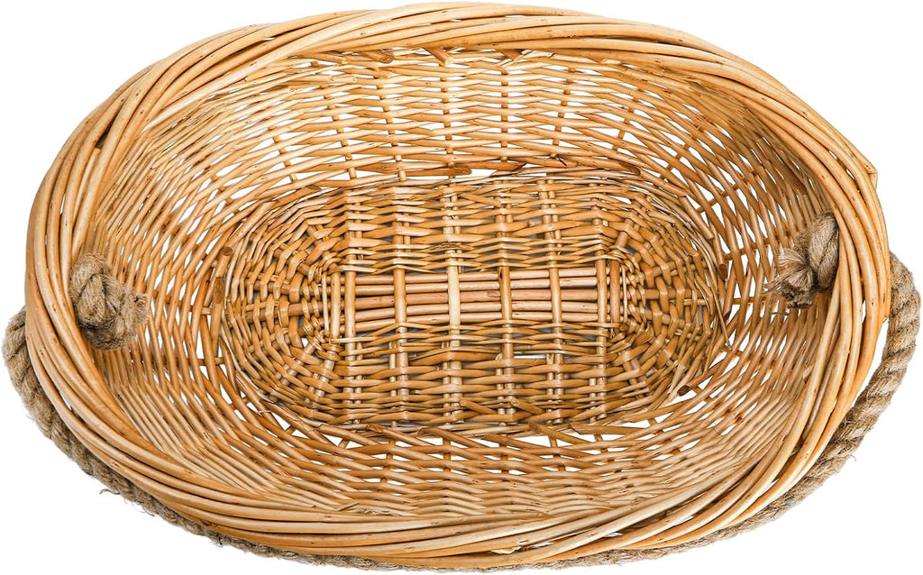 Wicker Woven Basket with Jute Rope Handle, Large Garden Harvest Basket for Gathering Vegetables, Multi-functional Fruit