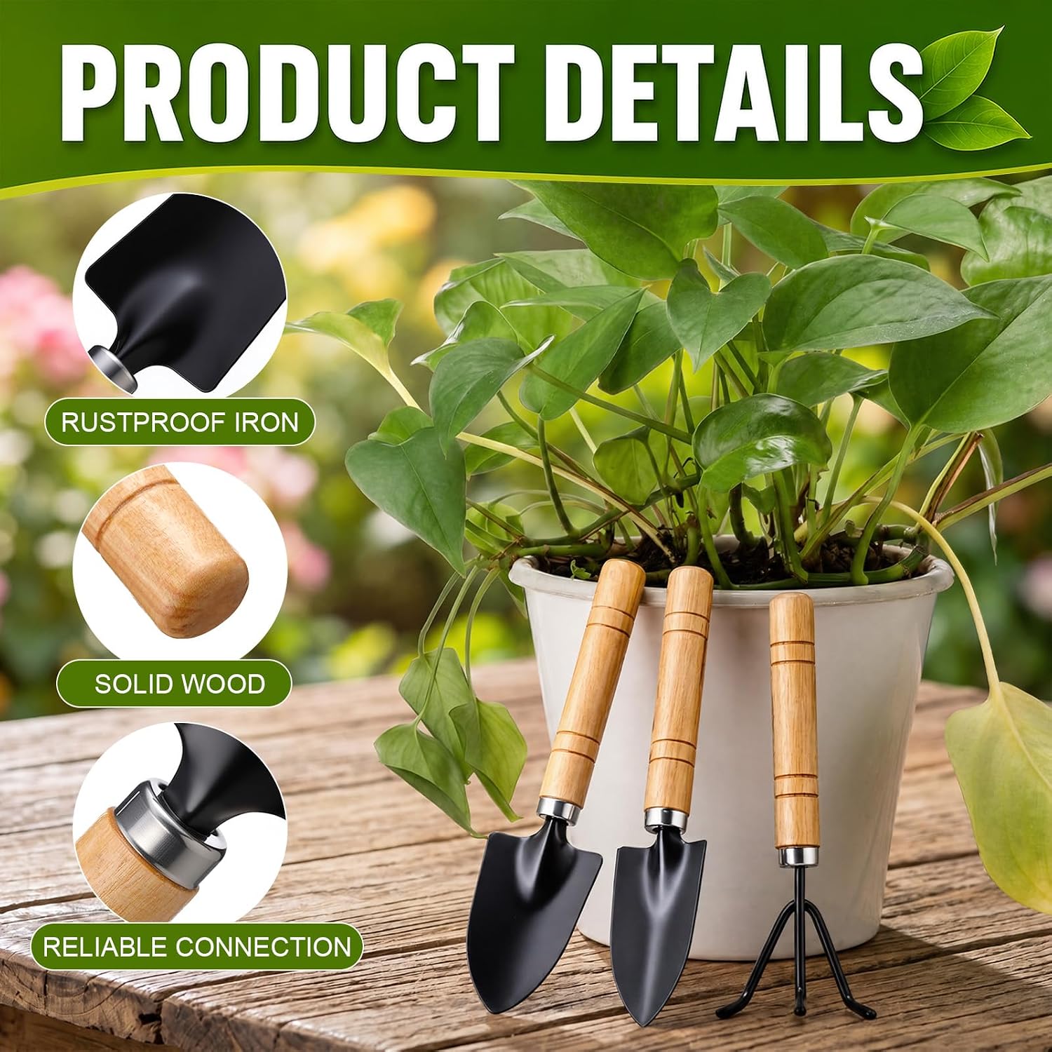 72 Pcs Mini Gardening Tools Kit with Small Trowel Mini Shovel & Hand Rake Rust Resistant Iron Succulent Tools with Wood