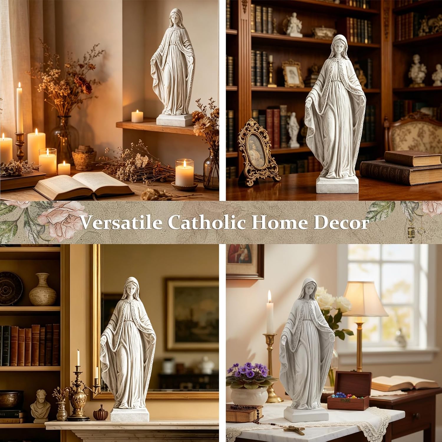 Virgin Mary Statue, 15" H Resin Blessed Mother Mary Statue | Religious Virgin Mary Statue Outdoor, Catholic Home Decor