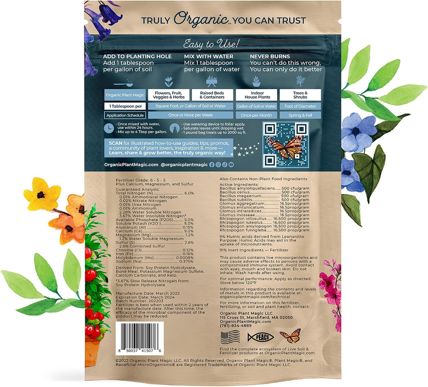 Organic Plant Magic Fertilizer & Plant Food for House Plants & Garden 1lb | Makes 64+ Gal of Organic Water Soluble