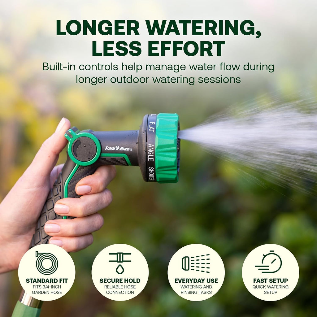 Rain Bird TCNZL8P Garden Hose Nozzle - 8 Pattern Thumb Control Adjustable Spray Nozzle for Watering Plants, Outdoor