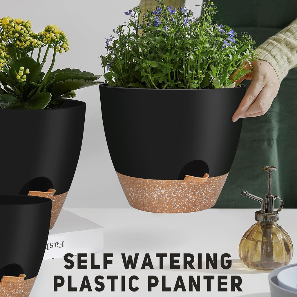 YNNICO 12" 10" 9" Large Self Watering Plant Pots, 3 Pack Flower Pots Planters with Multi Mesh Drainage Holes for Indoor